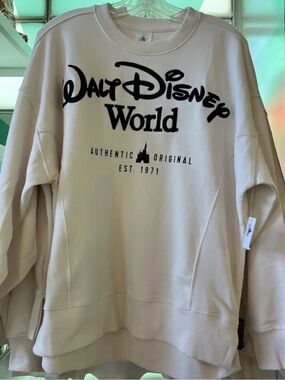 Disney Crewneck Sweatshirt in White with Black Embroidered WDW Logo - Size L NWT